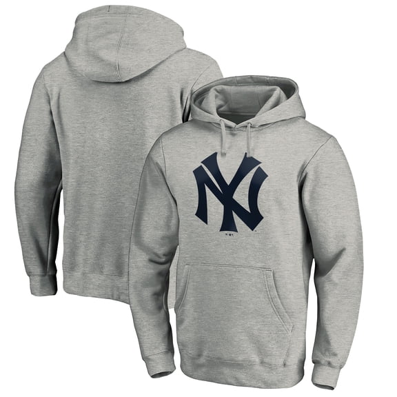 Men's Heather Gray New York Yankees Cooperstown Collection Huntington Logo Fitted Pullover Hoodie