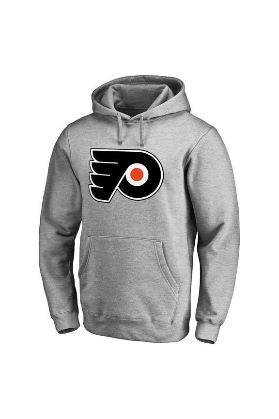 Men's Heather Gray Philadelphia Flyers Primary Team Logo Fleece Fitted Pullover Hoodie