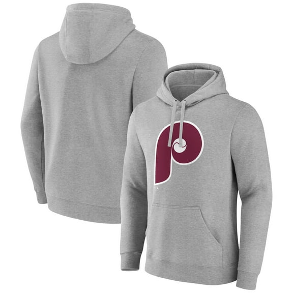 Men's Heather Gray Philadelphia Phillies Cooperstown Collection Huntington Logo Fitted Pullover Hoodie
