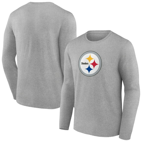 Men's Heather Gray Pittsburgh Steelers Primary Team Logo Long Sleeve T-Shirt
