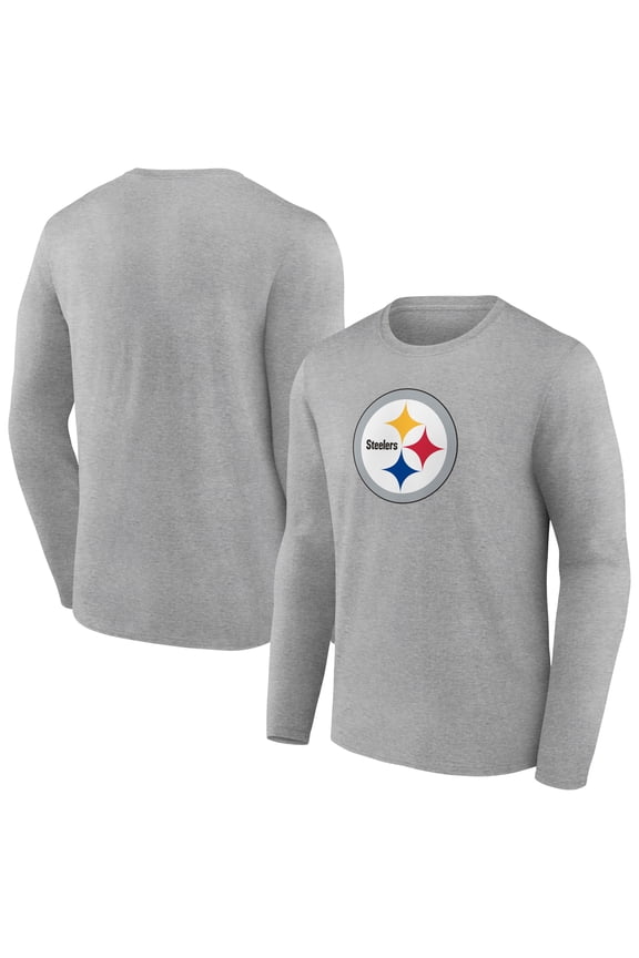 Men's Heather Gray Pittsburgh Steelers Primary Team Logo Long Sleeve T-Shirt