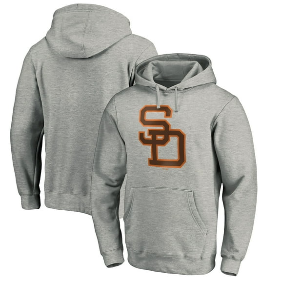 Men's Heather Gray San Diego Padres Cooperstown Collection Huntington Logo Fitted Pullover Hoodie