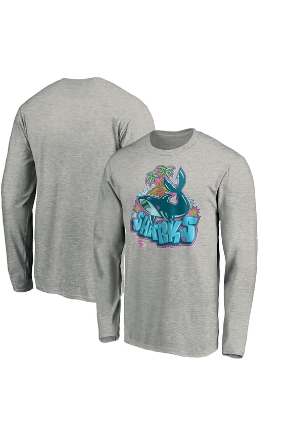 Men's Heather Gray San Jose Sharks Graffiti Shark Long Sleeve T-Shirt