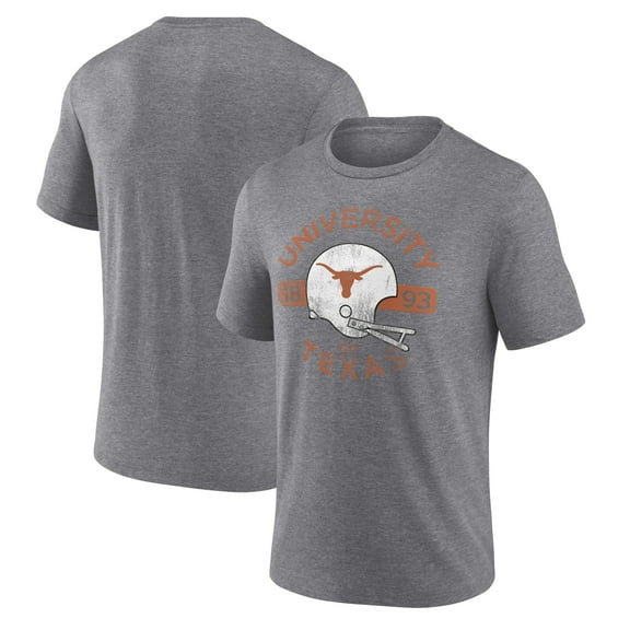 Men's Heather Gray Texas Longhorns Helmet Arch Tri-Blend T-Shirt
