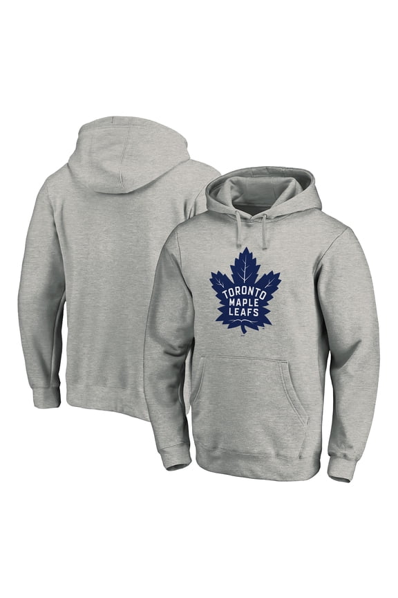 Men's Heather Gray Toronto Maple Leafs Primary Team Logo Fleece Fitted Pullover Hoodie