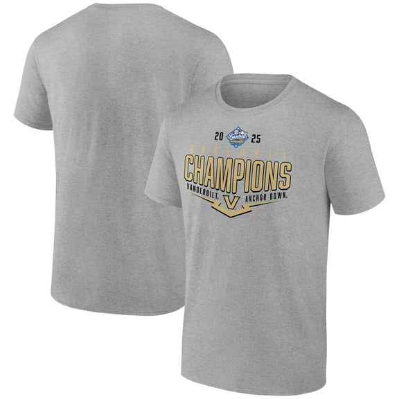 Men's Heather Gray Vanderbilt Commodores 2025 SEC Baseball Conference Tournament Champions Playoff Pitch T-Shirt