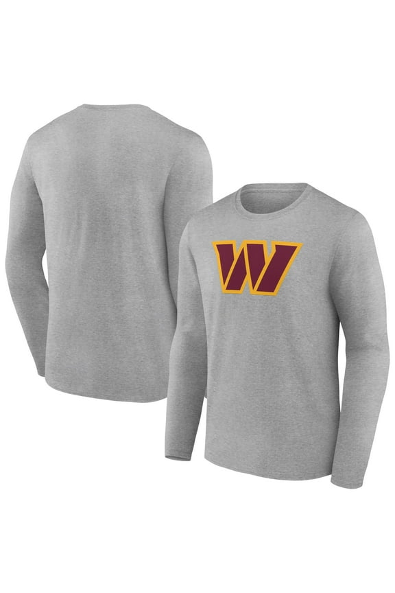 Men's Heather Gray Washington Commanders Primary Team Logo Long Sleeve T-Shirt