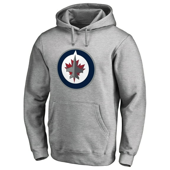 Men's Heather Gray Winnipeg Jets Primary Team Logo Fleece Fitted Pullover Hoodie