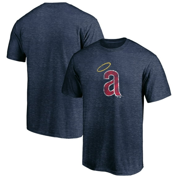 Men's Heather Navy California Angels Cooperstown Collection Throwback Logo Tri-Blend T-Shirt