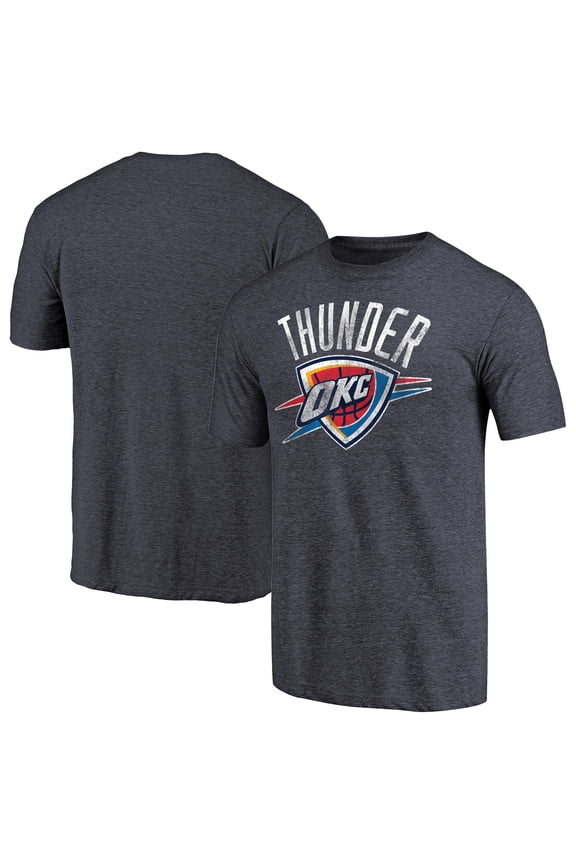 Men's Heather Navy Oklahoma City Thunder Distressed Team Logo Tri-Blend T-Shirt