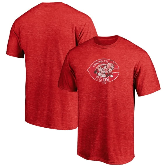 Men's Heather Red Cincinnati Reds Cooperstown Collection Throwback Logo Tri-Blend T-Shirt