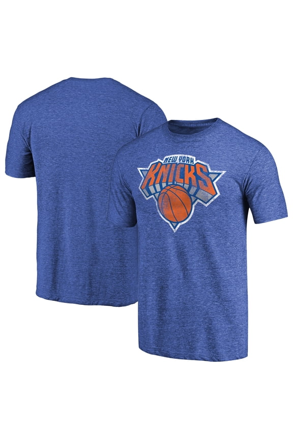 Men's Heather Royal New York Knicks Distressed Team Logo Tri-Blend T-Shirt