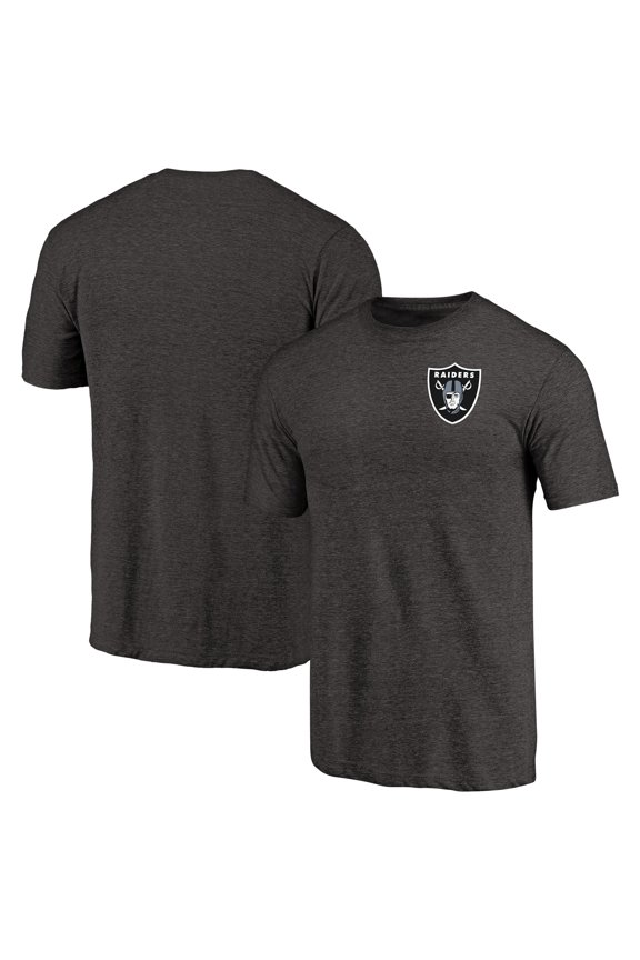 Men's Heathered Black Las Vegas Raiders Primary Logo Left Chest Distressed Tri-Blend T-Shirt