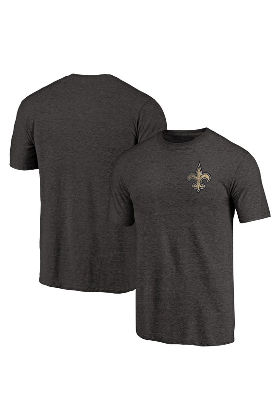 Men's Heathered Black New Orleans Saints Primary Logo Left Chest Distressed Tri-Blend T-Shirt