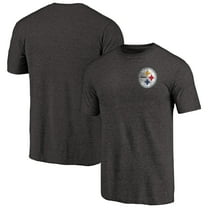 Men's Heathered Black Pittsburgh Steelers Primary Logo Left Chest Distressed Tri-Blend T-Shirt