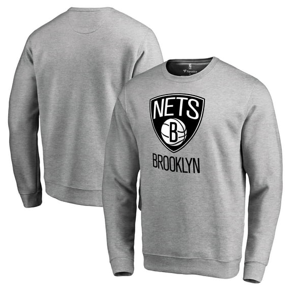 Men's Heathered Gray Brooklyn Nets Primary Logo Sweatshirt