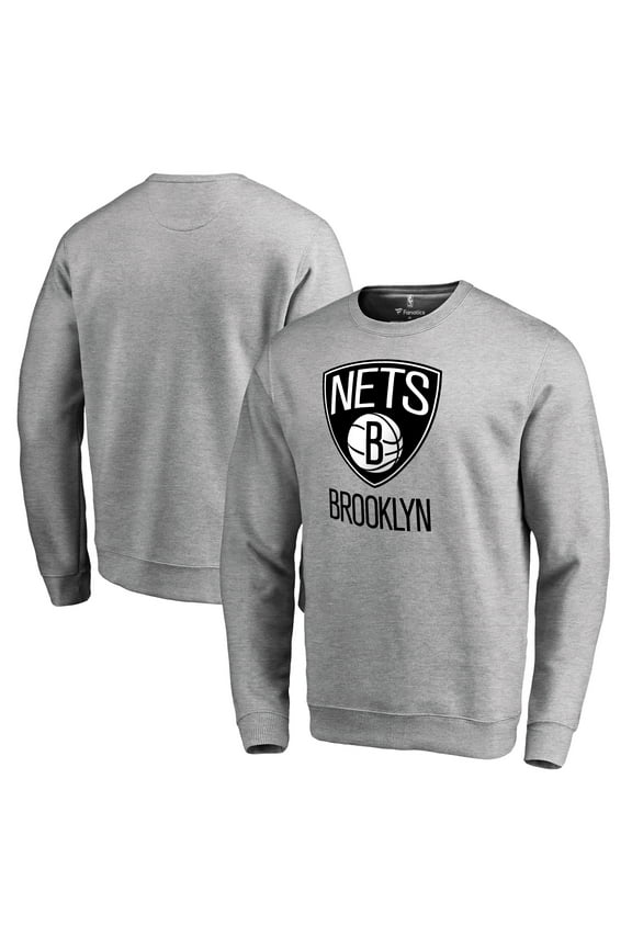 Men's Heathered Gray Brooklyn Nets Primary Logo Sweatshirt