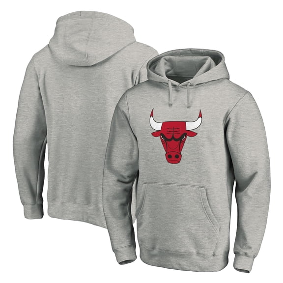 Men's Heathered Gray Chicago Bulls Primary Mascot Logo Pullover Hoodie