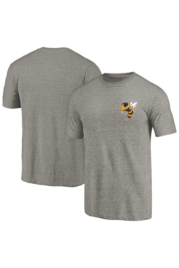 Men's Heathered Gray Georgia Tech Yellow Jackets Left Chest Distressed Logo Tri-Blend T-Shirt