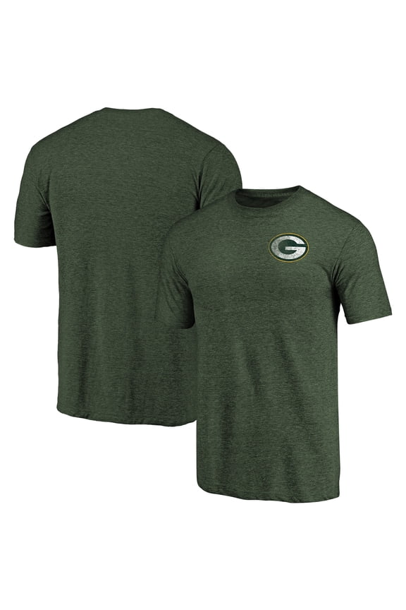 Men's Heathered Green Green Bay Packers Primary Logo Left Chest Distressed Tri-Blend T-Shirt