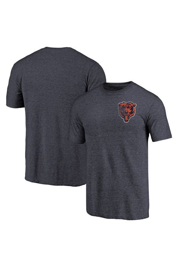 Men's Heathered Navy Chicago Bears Primary Logo Left Chest Distressed Tri-Blend T-Shirt