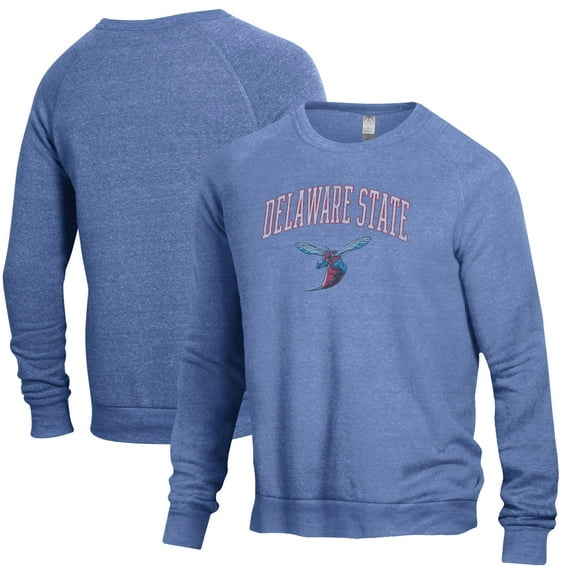 Men's Heathered Royal Delaware State Hornets The Champ Tri-Blend Pullover Sweatshirt