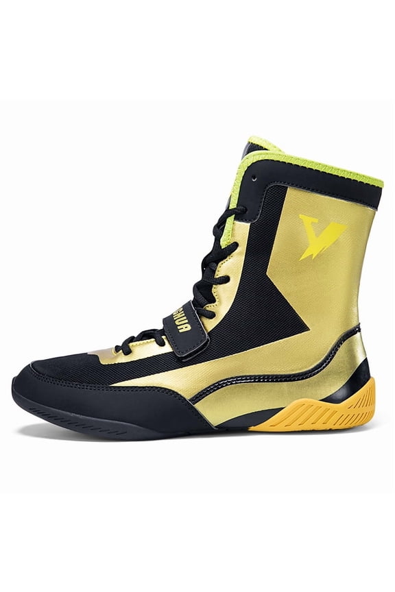 Men's Heavy-Duty High-Top Wrestling & Boxing Shoes - Full-Lace-Like Strap Closure, Anti-Slip Rubber Sole,  Cushioned Insole, Upper - Training Combat Boots for MMA, Karate, Martial Arts