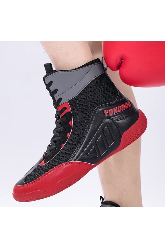 Men's Heavy-Duty High-Top Wrestling & Boxing Shoes - Full-Lace-Like Strap Closure, Anti-Slip Rubber Sole, Cushioned Insole, Upper - Training Combat Boots for MMA, Karate, Martial Arts
