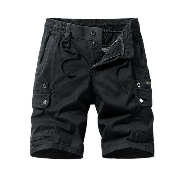Men's Heavy-Duty Multi-Pocket Cargo Shorts, Outdoor Beach Work Short Pants with Quick-Dry Fabric & Reinforced Hem ,Black S