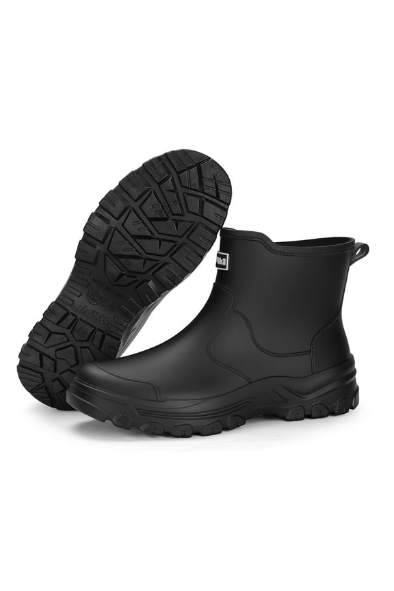 Men's Heavy Duty Short Ankle Work Rain Boots Full Waterproof Deep Block Slip Resistant Outsole Matte Earth Tones Neutral Shades for Construction Work Backyard Farm Maintenance Black 40