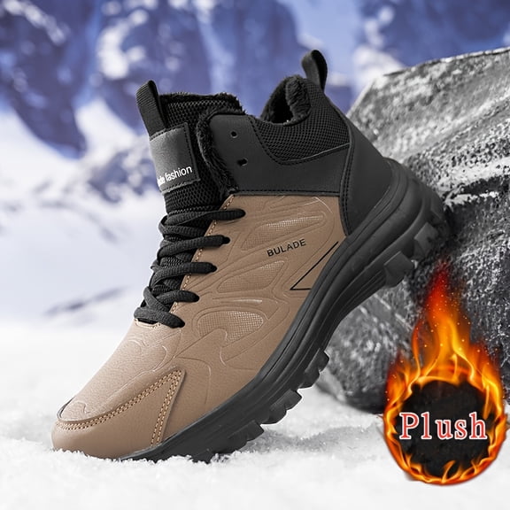 Men's Heavy-Duty Winter Boots with Thick PU Upper & MD Sole - High-Top Snow Boots for, Outdoor, Work, and Casual Wear - Warm Round Toe Boots - All-Terrain Traction on Ice/Snow/Dirt