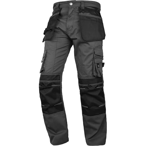Men’s Heavy Duty Work Pants – Cordura Knee Utility Trousers for Construction with Multiple Pockets Grey