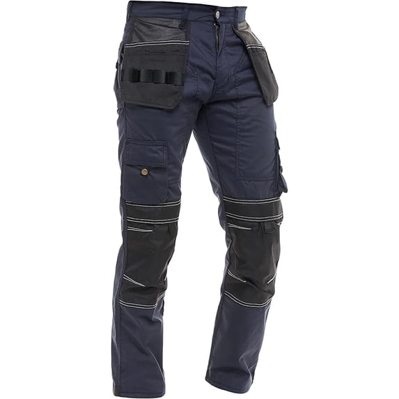 Men’s Heavy Duty Work Pants – Cordura Knee Utility Trousers for Construction with Multiple Pockets Navy