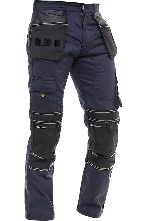 Men’s Heavy Duty Work Pants – Cordura Knee Utility Trousers for Construction with Multiple Pockets Navy