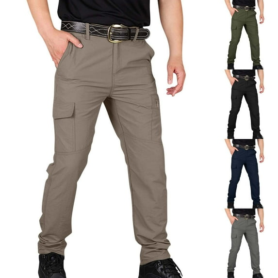 Men's Heavy-Duty Work Pants - Work Pants for Men Ripstop Cargo, Extra-Deep Pockets, Construction & Hiking Khaki S