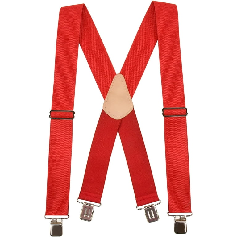 Hold'em Heavy Duty X-Back Adjustable Work Suspender with Extra Heavy Clips - Red (Available in 3 Colors), Men's