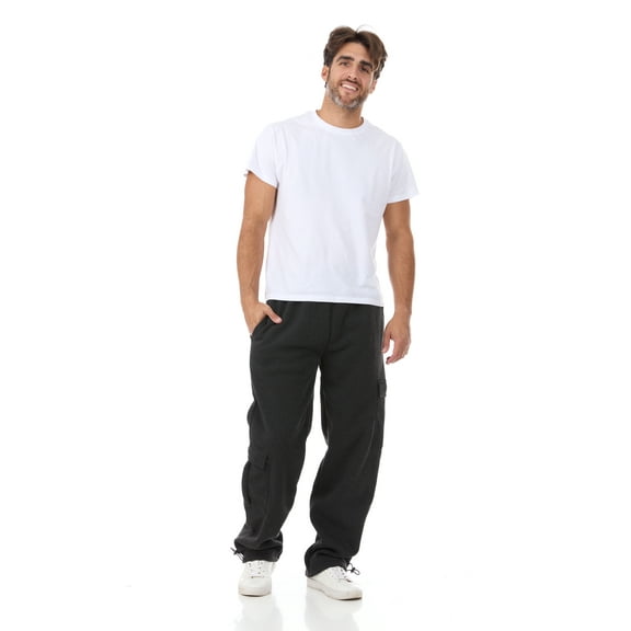 Men's Heavy Fleece Sweatpants with Cargo Pockets-1121-Char-4XL