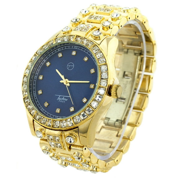 Men's Heavy Gold-tone Nugget clubbing watch Black Dial 43 mm CZ case.