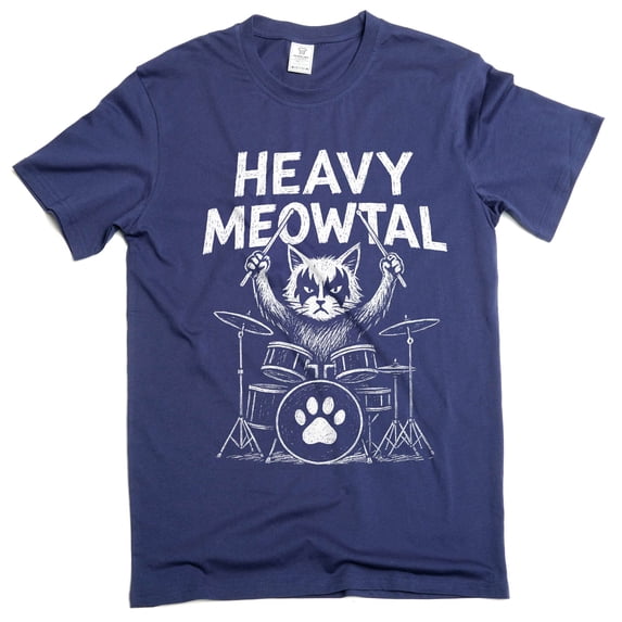 Men's Heavy Meowtal T-Shirt Funny Musician Cat Tee music band drummer tee-shirt (4X-Large Navy Blue)