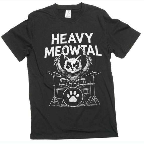 Men's Heavy Meowtal T-Shirt Funny Musician Cat Tee music band drummer tee-shirt (X-Large Black)