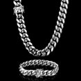 Men's Heavy Miami Cuban Link Chain & Bracelet Combo Set Silver