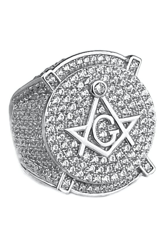 Men's Heavy Ring Real Solid 925 Sterling Silver Iced Masonic Symbol Master Mason Size 7