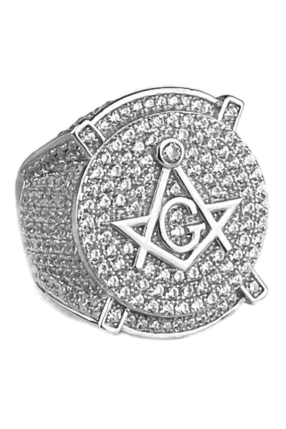 Men's Heavy Ring Real Solid 925 Sterling Silver Iced Masonic Symbol Master Mason Size 9