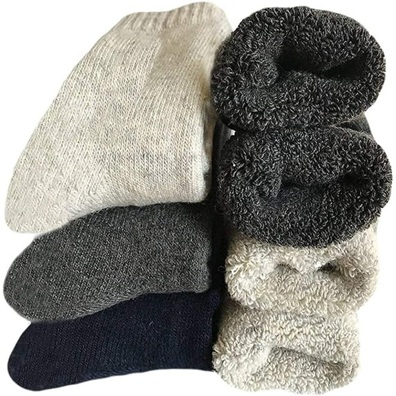 Men's Heavy Thick Warm Wool Socks Soft Casual Winter Crew Socks(Pack of 3) Solid Color, Assorted