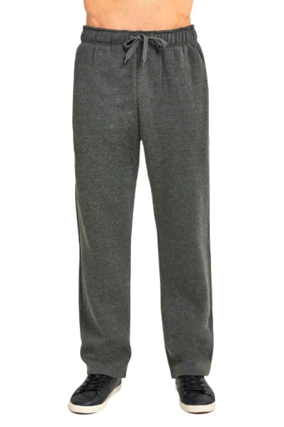 Men's Heavy Weight Fleece Open Bottom Sweatpants with Pockets, Charcoal Grey L, 1 Pack
