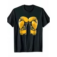 thumbnail image 1 of Men's Heavyweight 100% Cotton Boxing Glove Graphic T-Shirt - Black with Bold Yellow & White Print, Crew Neck Short Sleeve Gym & Casual Streetwear Tee, Machine Washable & Dry, 1 of 6
