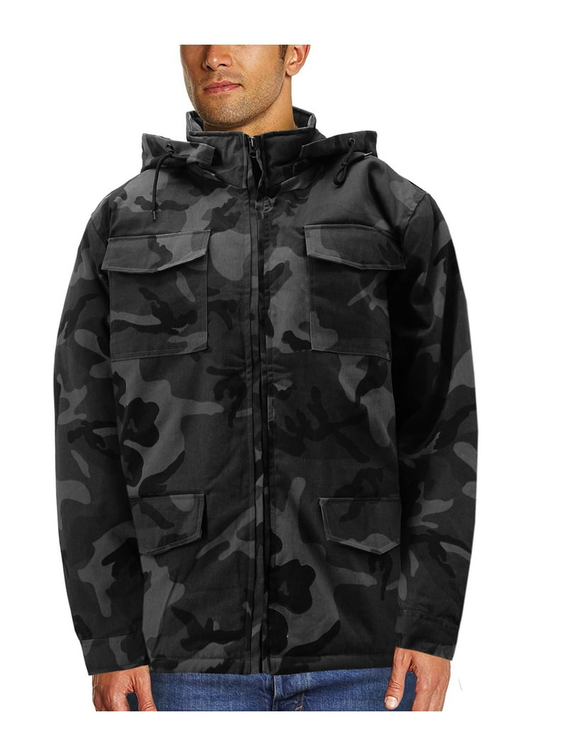 Men's Heavyweight Army Hunting Camo Removable Hood Quilted