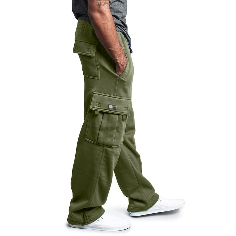 Men s Heavyweight Cargo Fleece Sweatpants Stretch Elastic Waist Trousers Drawstring Loose Fit Joggers with Pockets Walmart