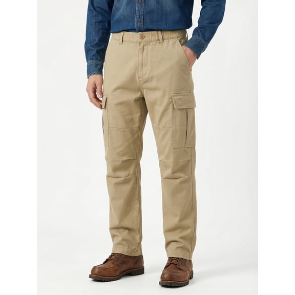 Men's Heavyweight Cargo Pants Regular Fit 100% Cotton Multi-Pocket Work Trousers with Elastic Waist