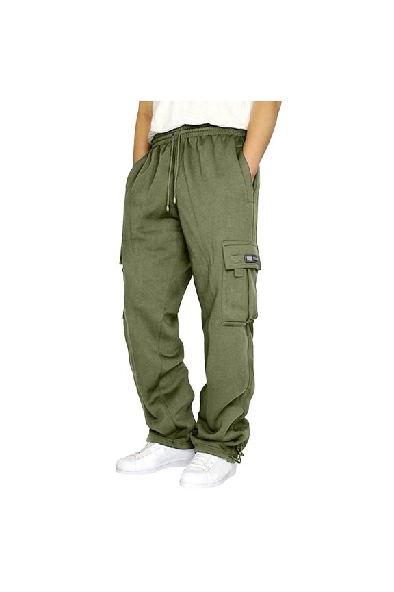 Men's Heavyweight Cargo Sweatpants Stretch Elastic Waist Trousers Drawstring Loose Fit Joggers With Pockets